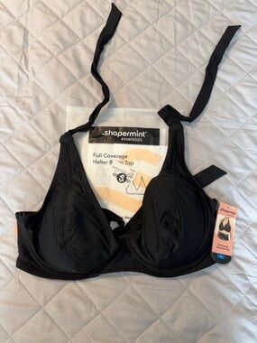 Shapermint Black Full Coverage Halter Bikini Top